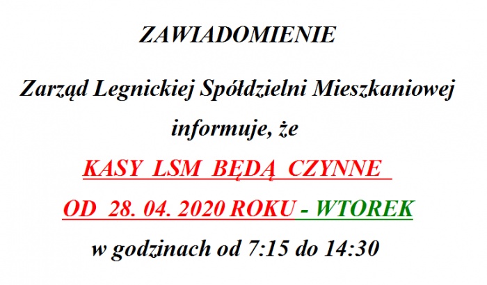kasy od 28.04