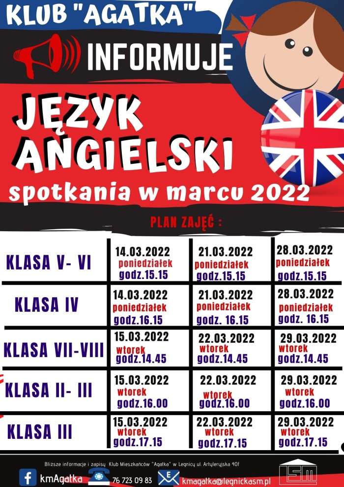 język angielski- grafik zajęć w marcu