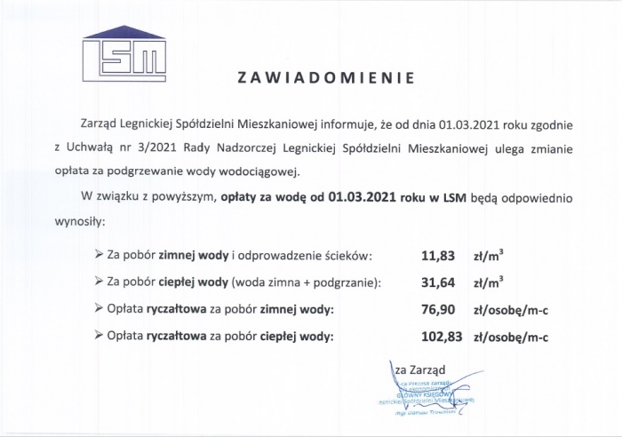 Zmiana opłat za podgrzewanie wody