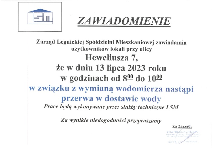 Przerwa w dostawie wody - Heweliusza 7