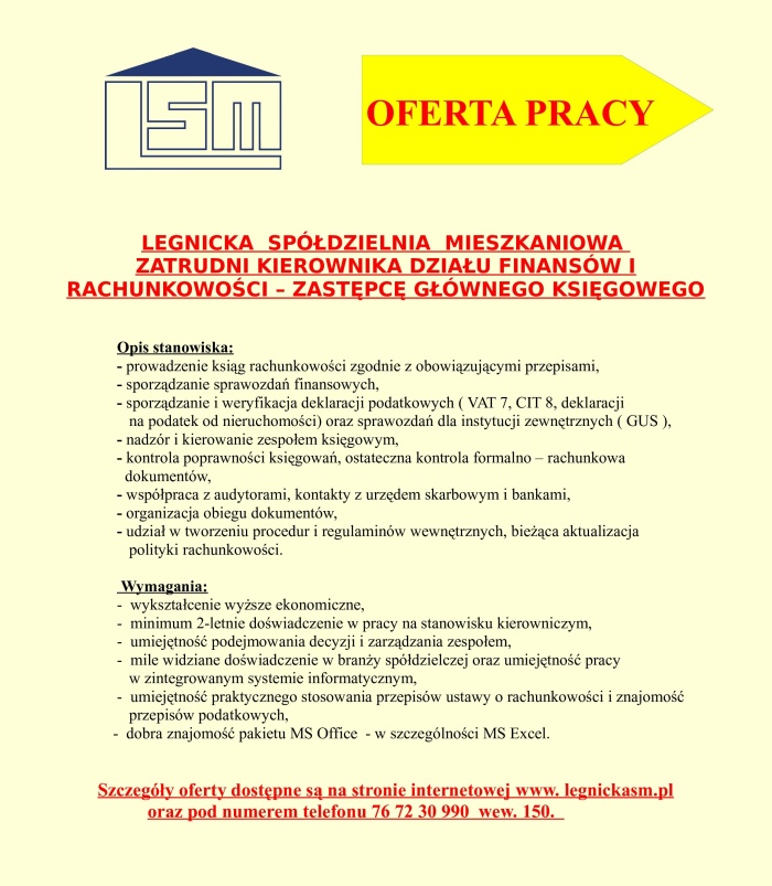 Oferta pracy - zastępca gł&oacute;wnego księgowego