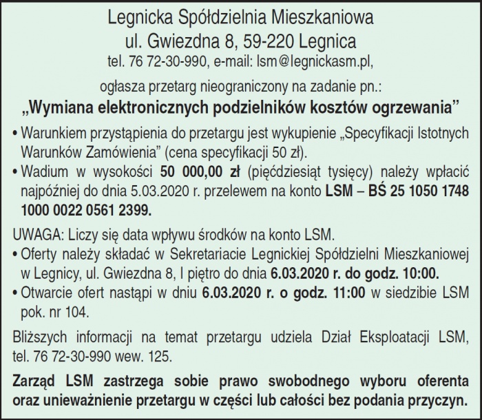 Przetarg na wymianę elektronicznych podzielnik&oacute;w