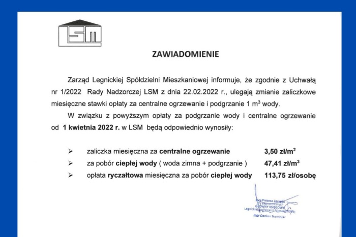 Ważne - zmiana stawek!