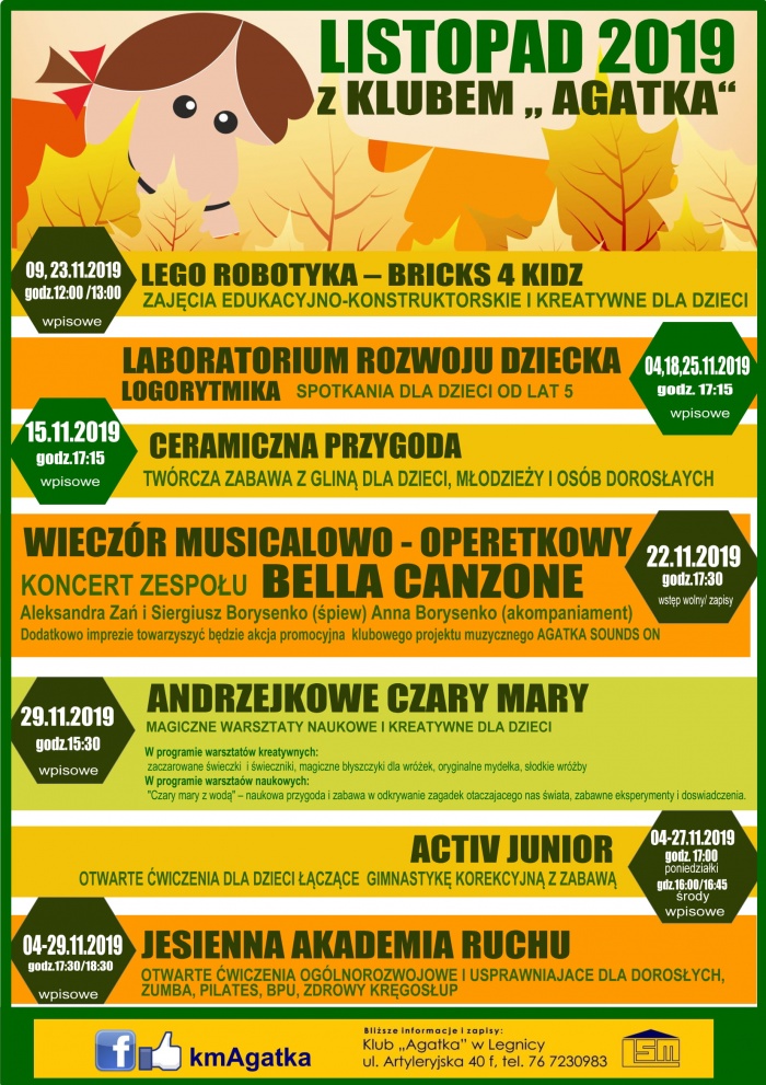 ZAPRASZAMY W LISTOPADZIE DO KLUBU "AGATKA"