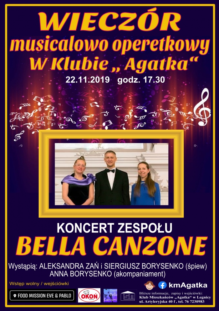 WIECZ&Oacute;R MUSICALOWO-OPERETKOWY W KLUBIE "AGATKA"