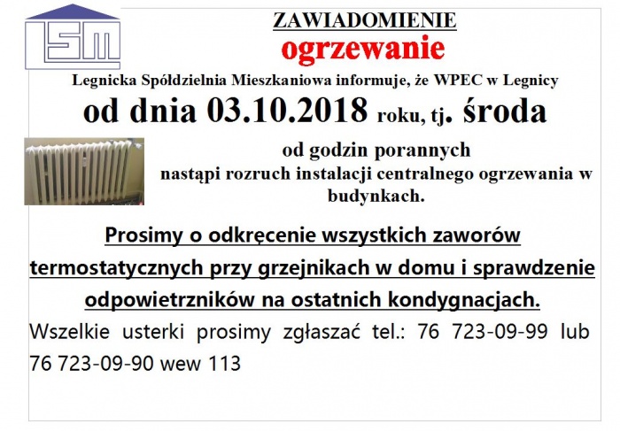 Zawiadomienie - ogrzewanie