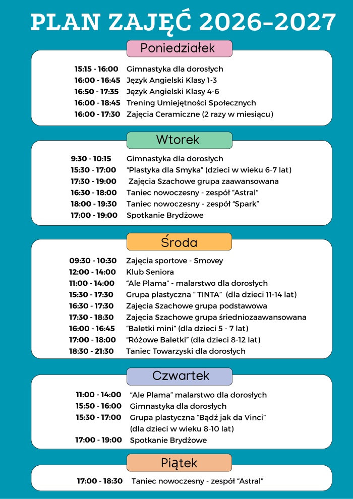 Plan zajęć SDK Kopernik 2026/2027