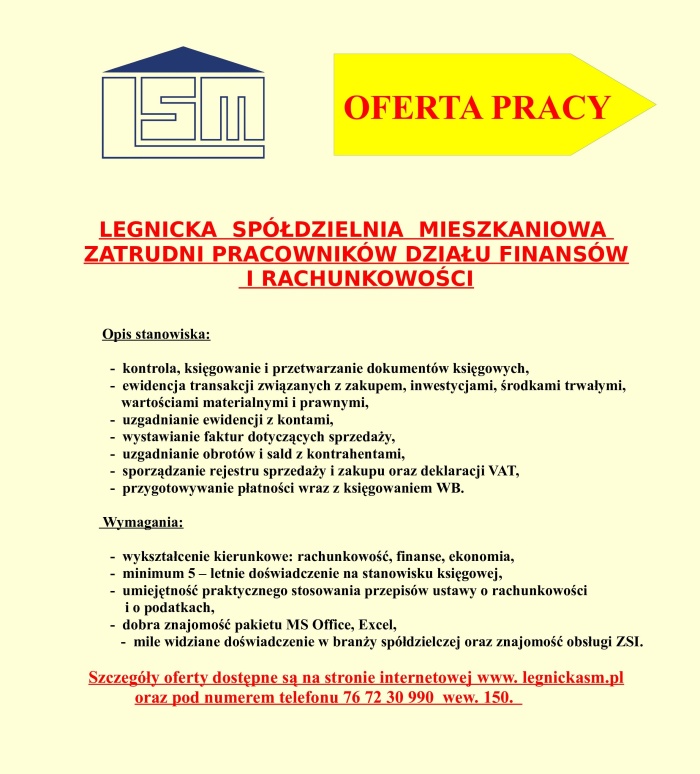 Oferta pracy - pracownicy działu finans&oacute;w i księgowości