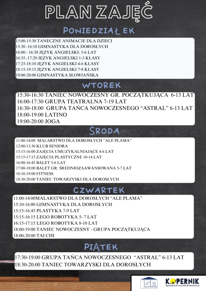 SDK Kopernik - plan zajęć 2023/2024